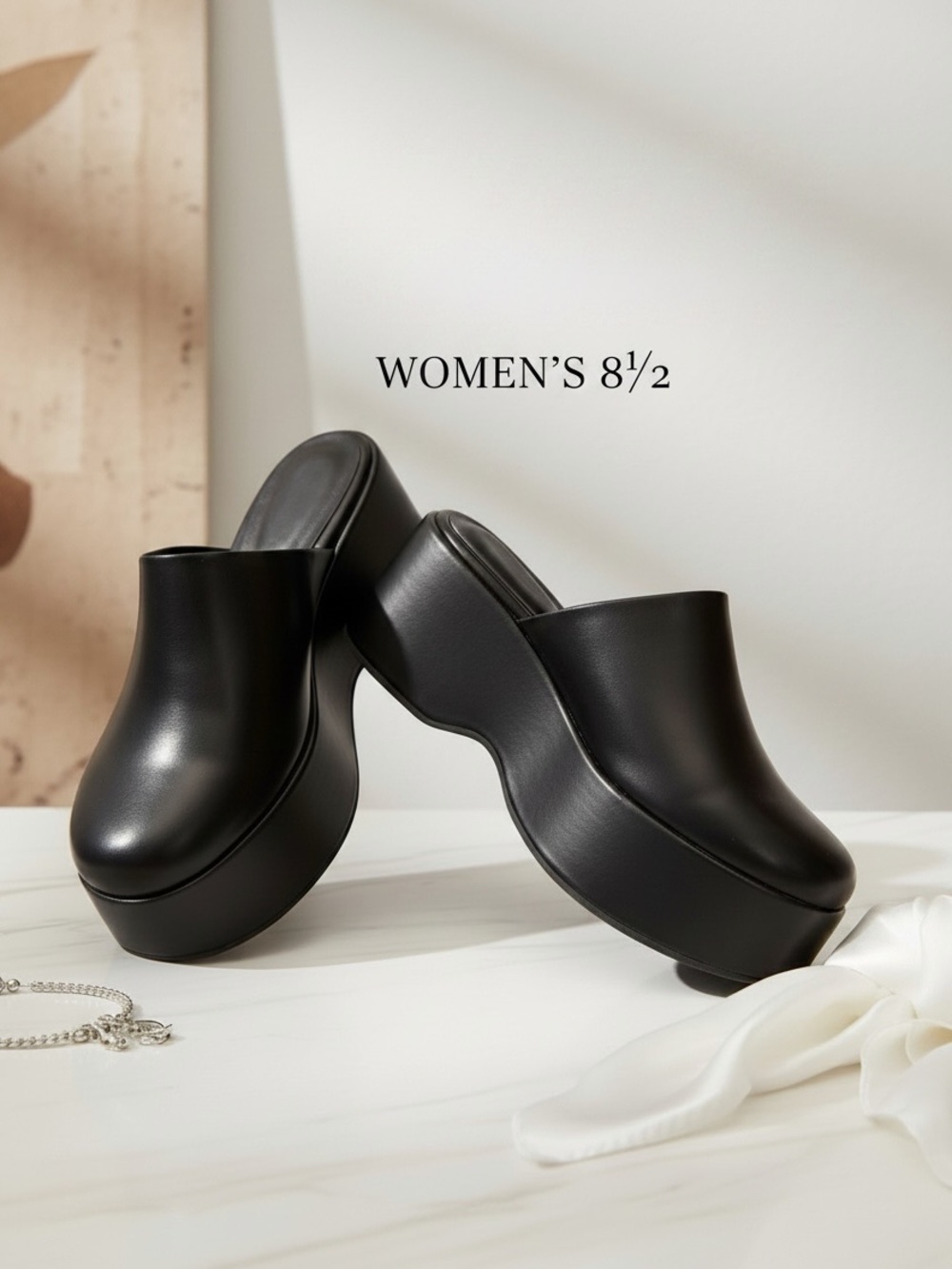 Black Chunky Platform Clogs Minimalist Slip On Mules Women’s 8.5 Runs Large - Picture 3 of 6